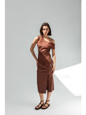 Kameya Tek Omuz Midi Elbise 25S40714