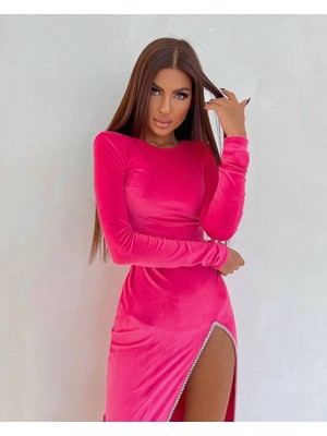 New Station New Statıon Yırtmaçlı Kadife Elbise