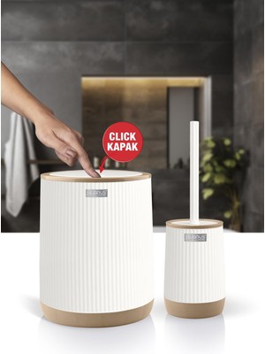 Okyanus Home Nida Beyaz Due Desenli Eko 2'li Wc Kova ve Fırça Seti