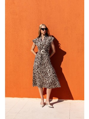 Kameya Cut-Out Zebra Desen Elbise 25S40718