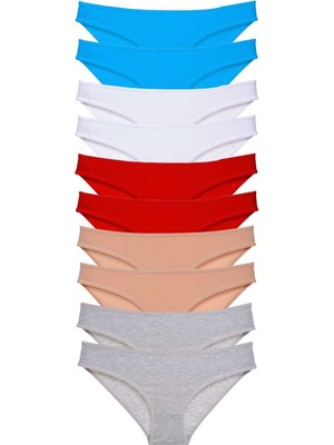 Leopardess 10 adet Süper Eko Set Likralı Kadın Slip Kırmızı Ten Gri Beyaz Mavi