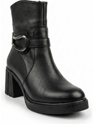 Ustalar Ayakkabı Siyah Kadın Hakiki Deri Topuklu Bot 039.511