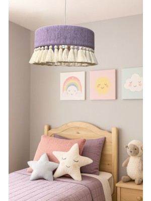 Yutedekor Bohem Makrome Lila Avize – Çocuk Odası, Salon, Yatak Odası, Kafe & Restoran Aydınlatma - 35 cm