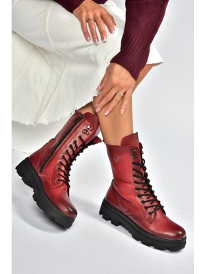 Fox Shoes V999049103 Kırmızı Hakiki Deri Kadın Postal Bot