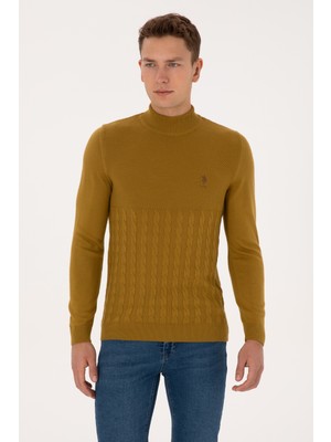 U.S. Polo Assn. Erkek Slim Fit Boğazlı Yaka Hardal Kazak 50315037-VR151