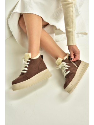 Fox Shoes V367343402 Kahverengi Süet Içi Tüylü Kalın Tabanlı Kadın Bot