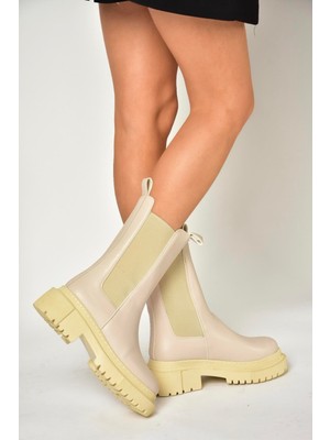 Fox Shoes T652449009 Bej Kalın Tabanlı Kadın Bot