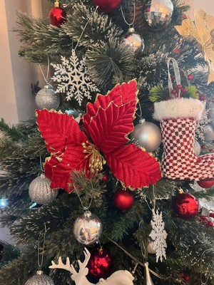 Dodomar Yılbaşı Çam Dalı Atatürk Çiçeği Kırmızı 8 Yaprak 25CM