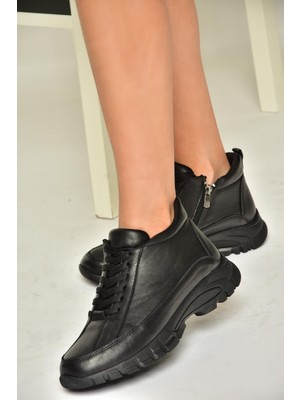 Fox Shoes T555130203 Siyah Hakiki Deri Comfort Ortopedik Taban Kadın Bot