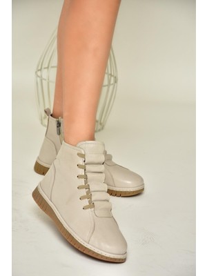 Fox Shoes T555366203 Vizon Hakiki Deri Comfort Ortopedik Taban Kadın Bot