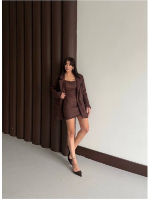 New Station Remoda Scuba Süet Ceket Elbise Ikili Takım