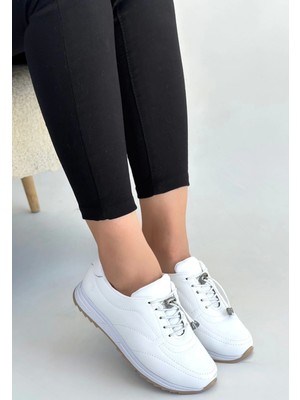 Elma Shop Finna Beyaz Cilt Bağcıklı Spor Ayakkabı