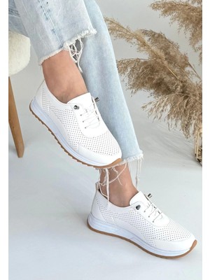 Elma Shop Tone Beyaz Cilt Bağcıklı Spor Ayakkabı