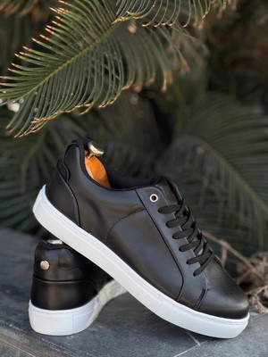 Elma Shop Kb-Bx1   Siyah Cilt Yüksek Beyaz Taban Günlük Erkek Ayakkabı