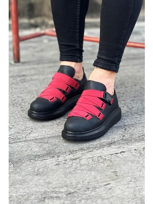 Elma Shop Kömür Kırmızı Erkek Yüksek Taban  Ayakkabı