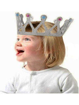 Elma Shop Gümüş Renk Çocuk ve Yetişkin Uyumlu Kraliçe Tacı Prenses Tacı 8X25 cm