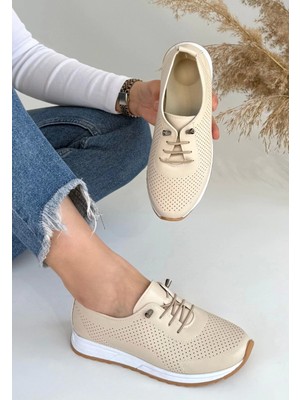 Elma Shop Tone Bej Cilt Bağcıklı Spor Ayakkabı