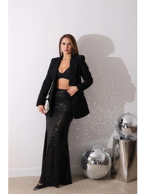 Purple By Banu Siyah Maxi Payetli Etek