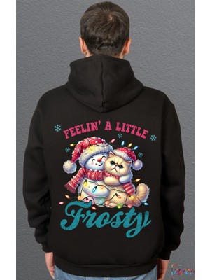 Bumeta Frosty Snowman & Cat Hoodie Noel Sweatshirt Unisex Kapüşonlu Hoodie