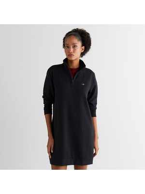 Gant Kadın Siyah Regular Fit Yarım Fermuarlı Elbise