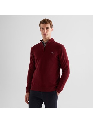 Gant Erkek Bordo Regular Fit Yarım Fermuarlı Yün Kazak