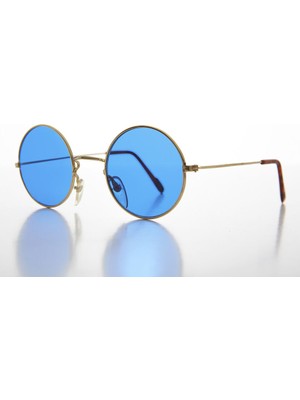 Elma Shop Yuvarlak Cam John Lennon Tarzı Gold Çerçeveli Mavi Gözlük