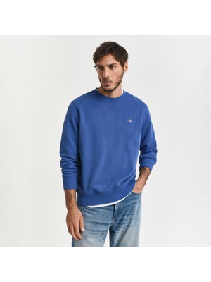 Gant Erkek Mavi Regular Fit Bisiklet Yaka Sweatshirt