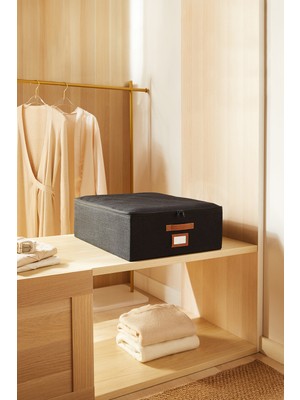 Ocean Home Textile Siyah Renk Jüt Destekli Kutu Hurç 45 x 55 x 18 cm