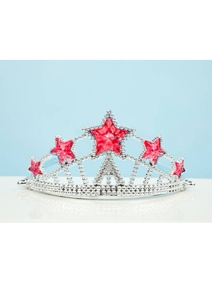 Elma Shop Kırmızı Yıldız Taşlı Plastik Kraliçe Prenses Elsa Tacı Çocuk Boy