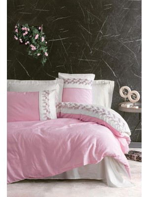 Elma Shop Nakışlı Çift Kişilik Saten Nev Takımı Niobe Pembe