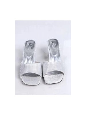 Elma Shop Luart Gümüş Simli Topuklu Terlik