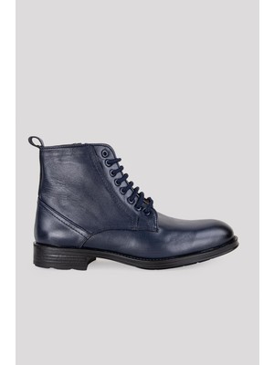 Paco Romano Erkek Lacivert Yandan Fermuarlı Önden Bağcıklı Hakiki Deri Bot