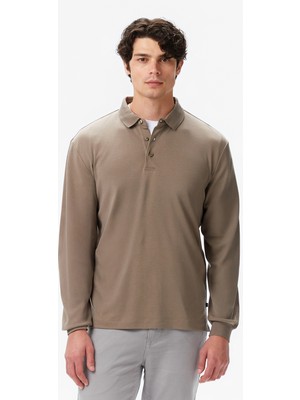 Nautica Erkek Kahverengi Classic Fit Uzun Kollu Polo Yaka T-Shirt