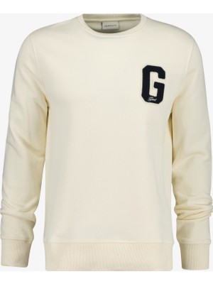 Gant Erkek Krem Regular Fit Bisiklet Yaka Logolu Sweatshirt