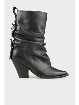 Elle Siyah Deri Kadın Western Bot