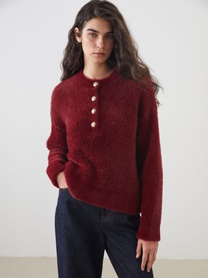 LC Waikiki Modest Bordo Bisiklet Yaka Kadın Triko Kazak