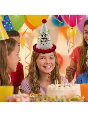 Dodomar 40 cm Baş Çevresi – 25 cm Kırmızı Varaklı Ponponlu Happy Birthday Doğum Günü Şapkası