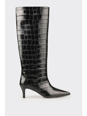 Elle Siyah Deri Kadın Çizme