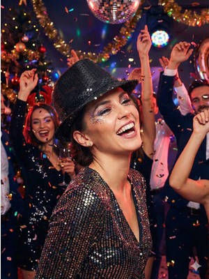 Dodomar 58 cm Baş Çevresi – Pullu Lüks Siyah Fötr Parti Şapkası