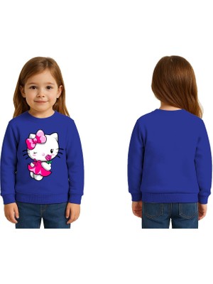 Sedirli Unisex Hello Kity Baskılı Çocuk Swaetshirt 3 Iplik Şardonlu