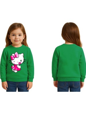 Sedirli Unisex Hello Kity Baskılı Çocuk Swaetshirt 3 Iplik Şardonlu