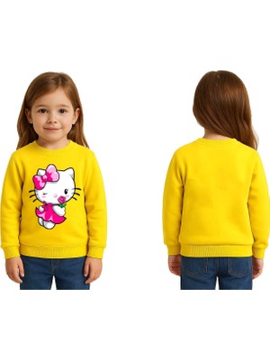 Sedirli Unisex Hello Kity Baskılı Çocuk Swaetshirt 3 Iplik Şardonlu