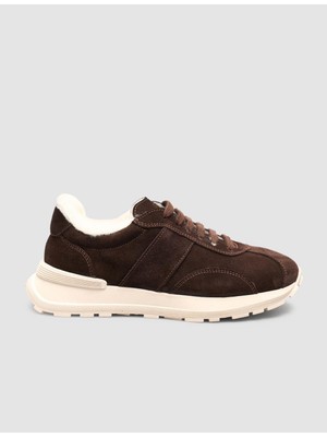 Cabani %100 Hakiki Deri Kahverengi Süet Kürklü Kadın Spor Ayakkabı
