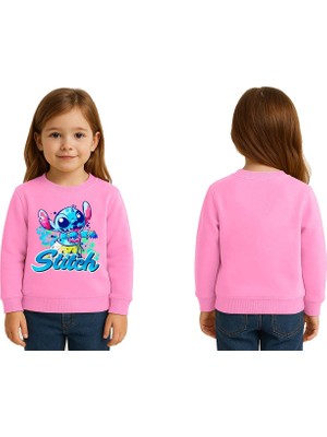 Sedirli Unisex Stitch Baskılı Çocuk Swaetshirt 3 Iplik Şardonlu