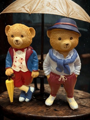 İki Cadı Tasarım Tedy Ayıcık 2'li Biblo Seti, Dekoratif Obje