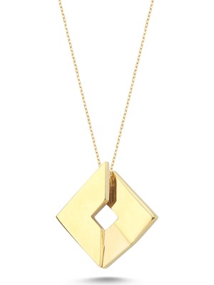 Zeya Kuyumculuk 14 Ayar Altın Kesit Detaylı Kare Plaka Kolye