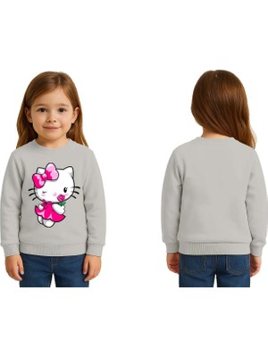 Sedirli Unisex Hello Kity Baskılı Çocuk Swaetshirt 3 Iplik Şardonlu