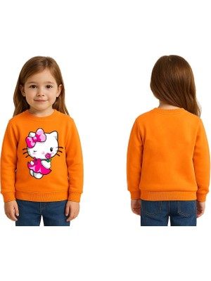 Sedirli Unisex Hello Kity Baskılı Çocuk Swaetshirt 3 Iplik Şardonlu
