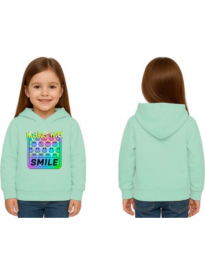 Sedirli Unisex Smile Baskılı Çocuk Swaetshirt Kapşonlu 3 Iplik Şardonlu