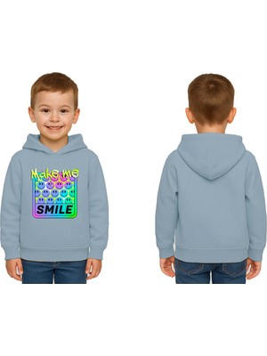 Sedirli Unisex Smile Baskılı Çocuk Swaetshirt Kapşonlu 3 Iplik Şardonlu